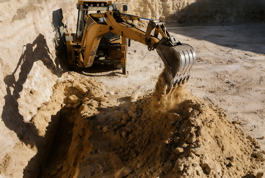backhoe digging a hole on a construction site