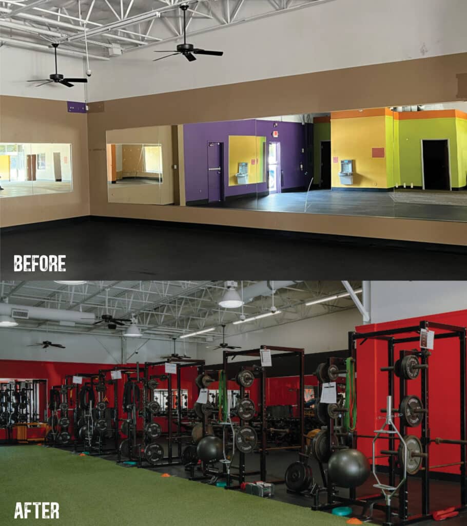 before and after from gym remodel